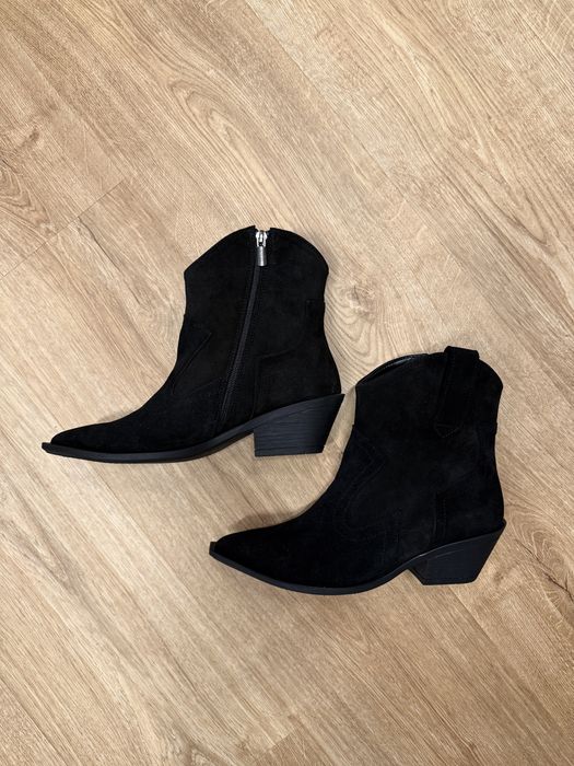 NOWE Czarne buty kowbojki kozaki skórzane