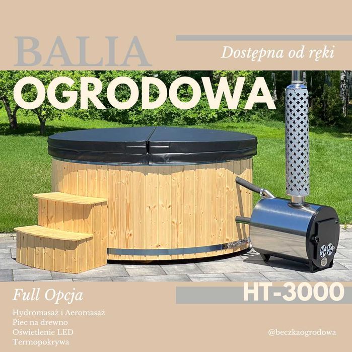 Balia ogrodowa hydromasaż jacuzzi ogrodowe balia piec na drewno