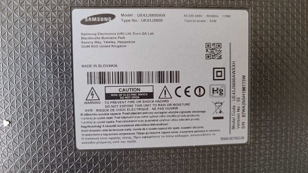 Samsung UE43J5600 Uszkodzone podświetlenie Wysyłka
