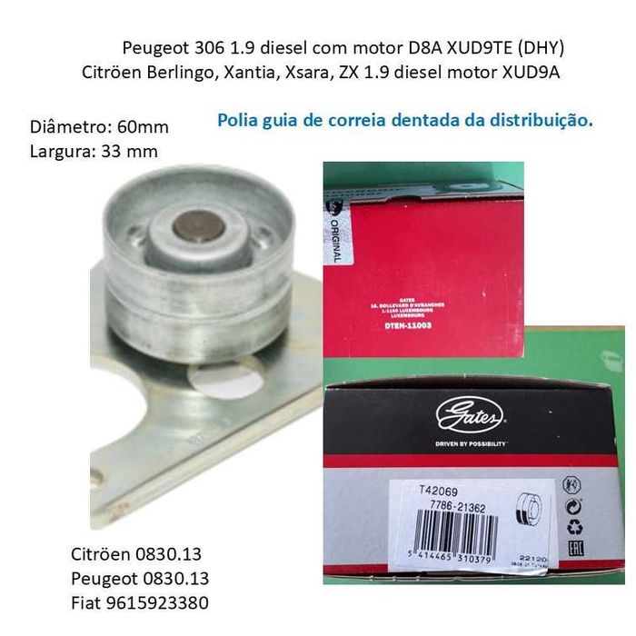 Kit distribuição Peugeot 306 motor 1.9 diesel XUD9TE 1998