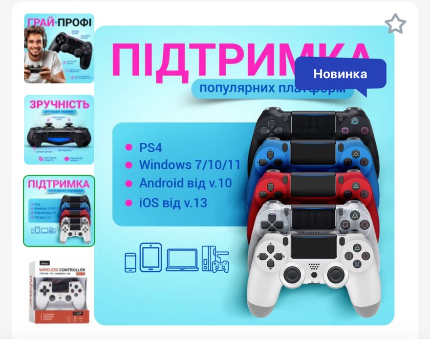 Геймпад (джойстик) ps4 Walker (не оригінальний, але дуже крута якість)