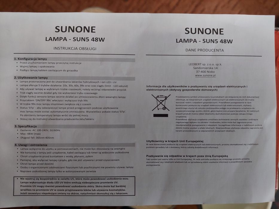 Lampa UV Led Sunone do paznokci manicure