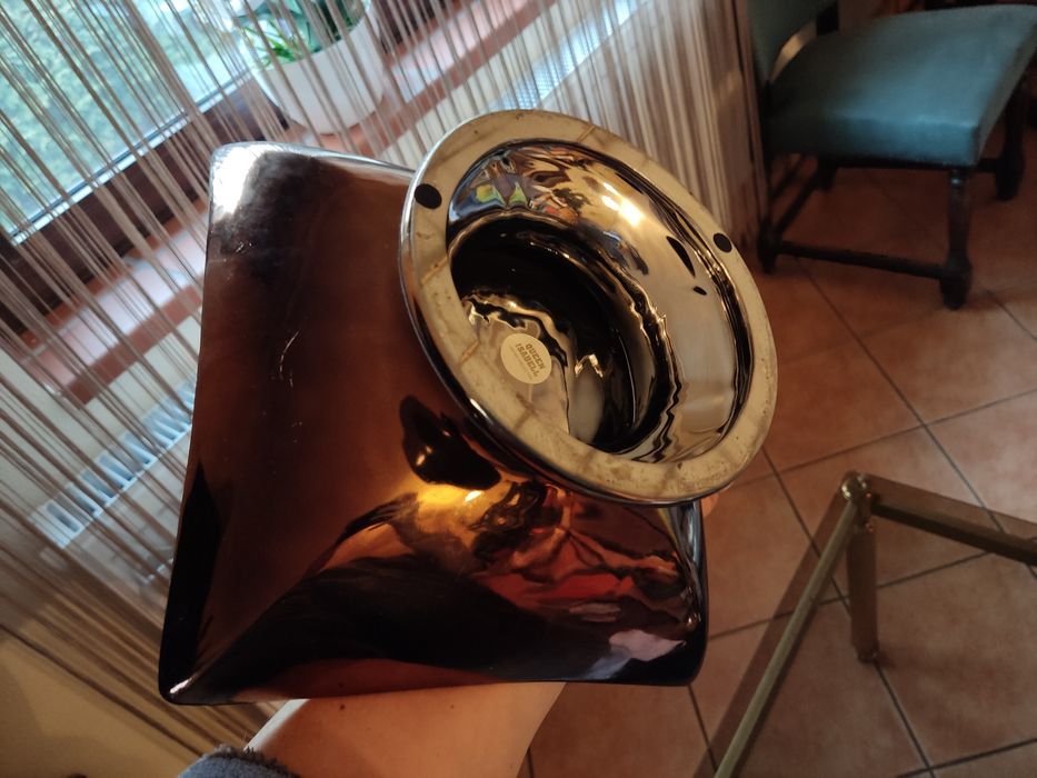 Patera owocarka piękna złoto - miedziana ceramika duża kolekcjonerska