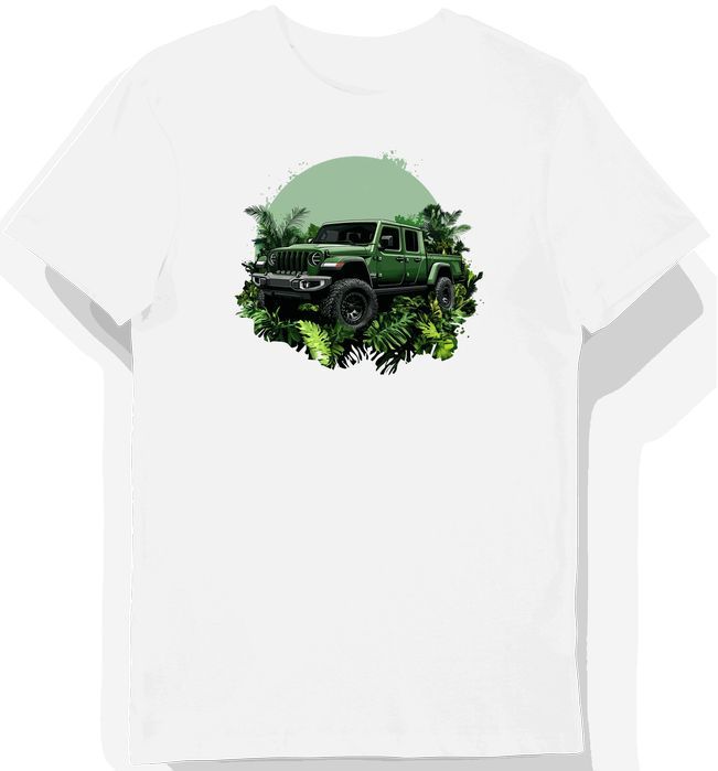 Koszulka męska biała z Grafika Jeep Gladiator w Zieleni S