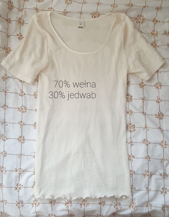 Wełniana jedwabna bluzka termiczna z krótkim rękawem XS