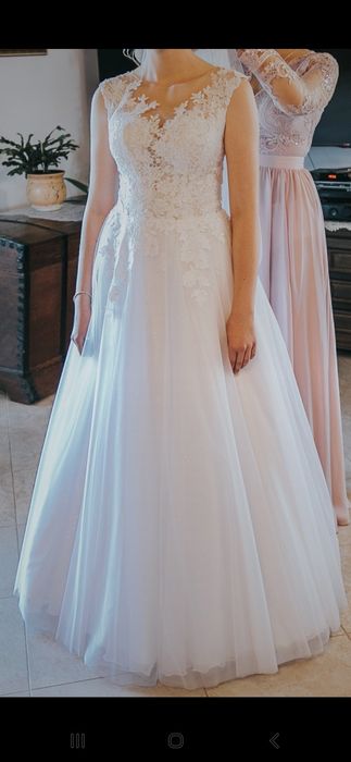 Biała, piękna suknia ślubna "Lena", r.38, krój princeska