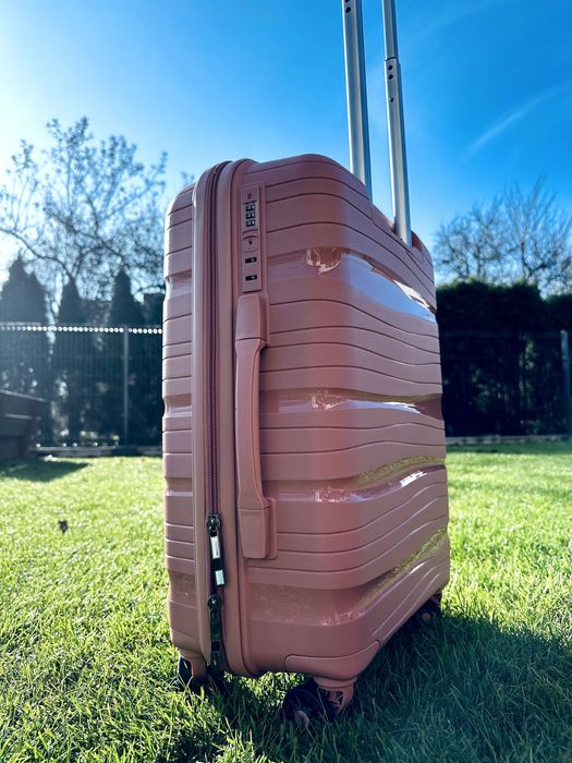 Nowa PP elastyczna walizka mała kabinowa różowa puder