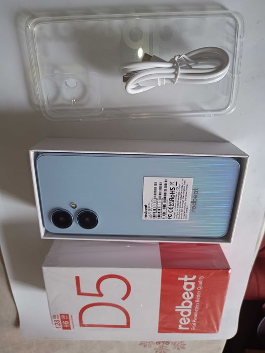 Smartphone D5, Android 14 TLM 128GB ent.2 Cartão SIM cabo USB-C e capa