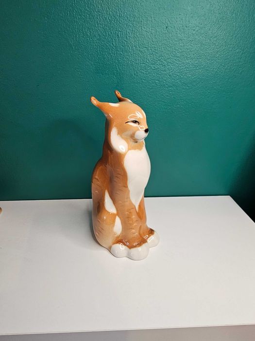 Stara figurka Ryś Łomonosow LFZ ZSRR | Porcelana Vintage PRL sygnowana
