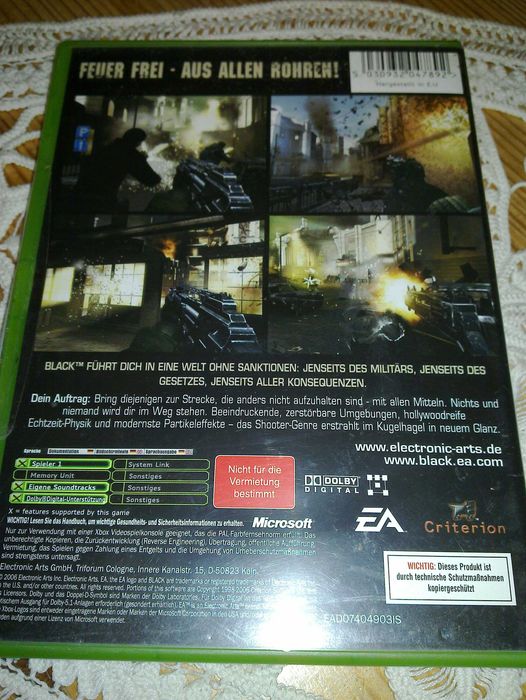 Gra BLACK Xbox Classic stan IDEALNY/Bardzo Dobry+ USK język ANG+GER