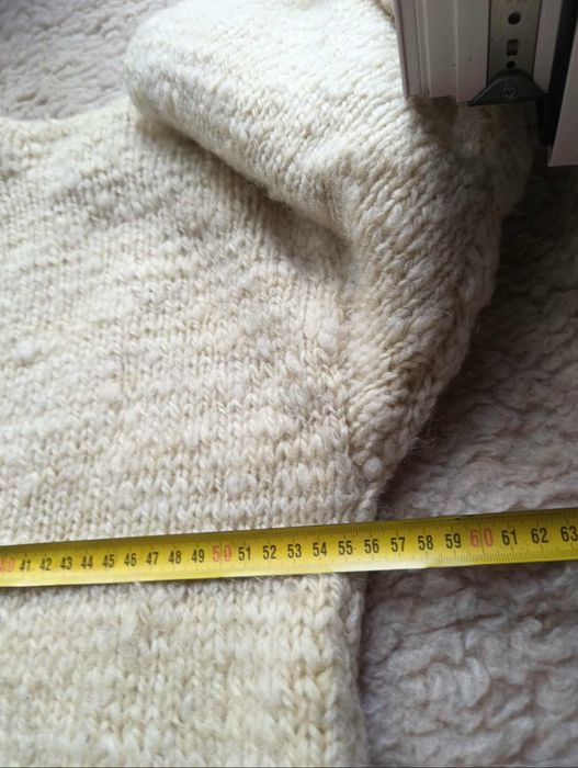 Sweter kremowy wełniany, wełna luźny 36 S