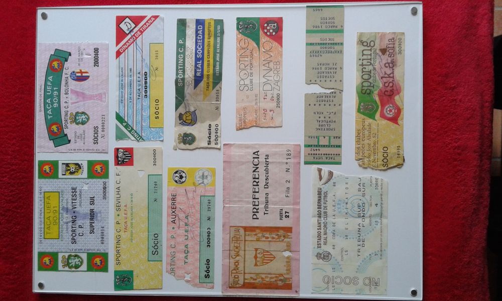 Bilhetes usados, jogos de futebol anos 80 e 90, para colecionadores, em perfeito e bom estado, preços de 10€ a 75€