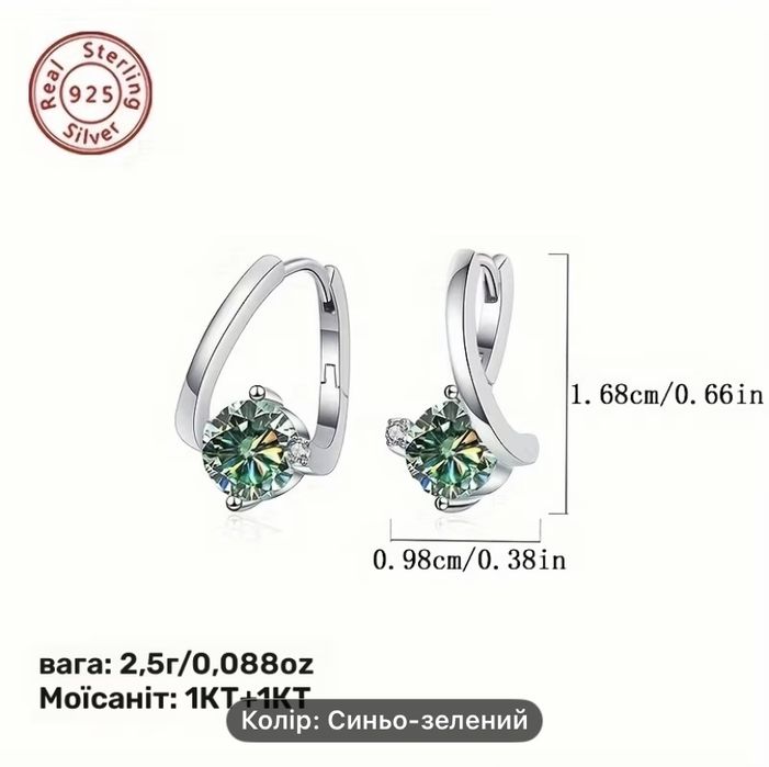 Серебрянные серьги 925 пробы с муассанитами