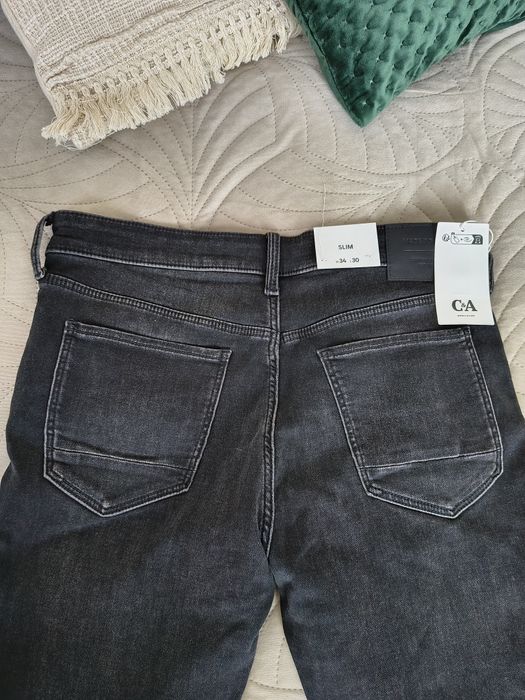 Nowe spodnie męskie ciemny jeans C&A Flex Jog Denim Slim W34 L30