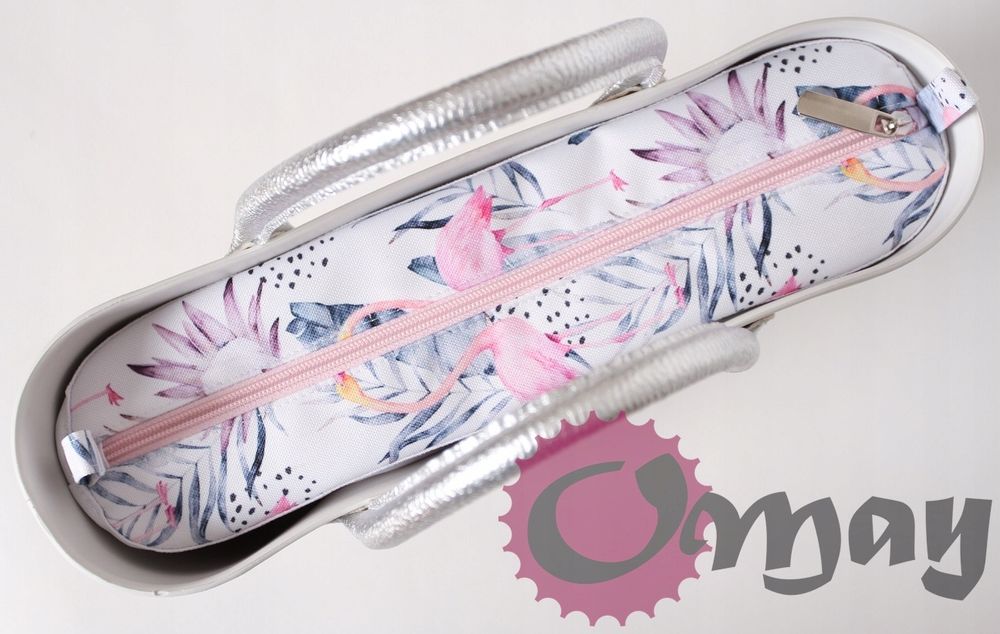 organizer OBAG MINI flamingi kwiaty pudrowy róż 2 kieszenie wkład OMAY