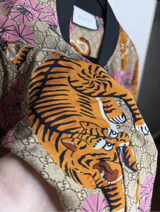 Стильний шовковий бомбер із тиграми (M), куртка в стилі Gucci Tiger