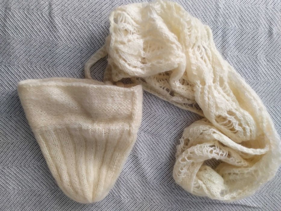 Elegancka czapka i szalik z moheru-hand made