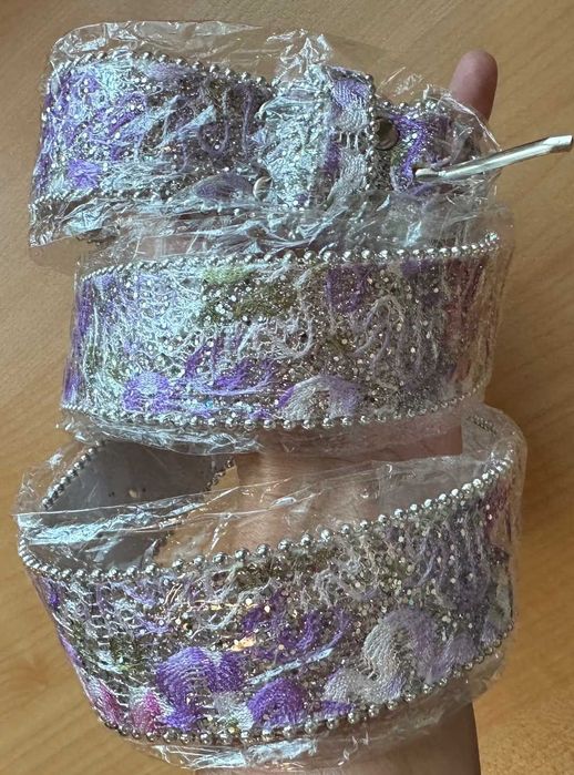 PASEK damski haftowany z brokatem do sukienki BOHO/ PIN UP fiolet ~85