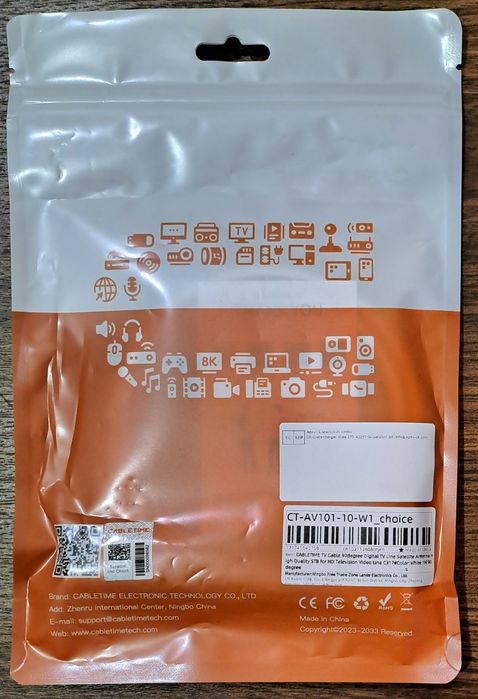 Cabo TV 90° 1m High Quality, marca Cabletime