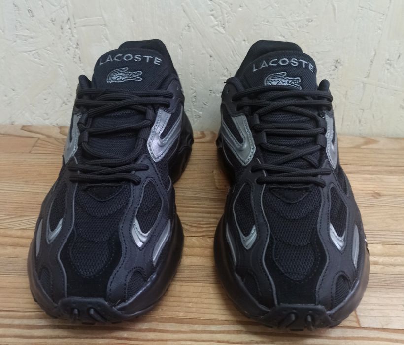 Lacoste кроссовки мужские черные кожа/текстиль модные