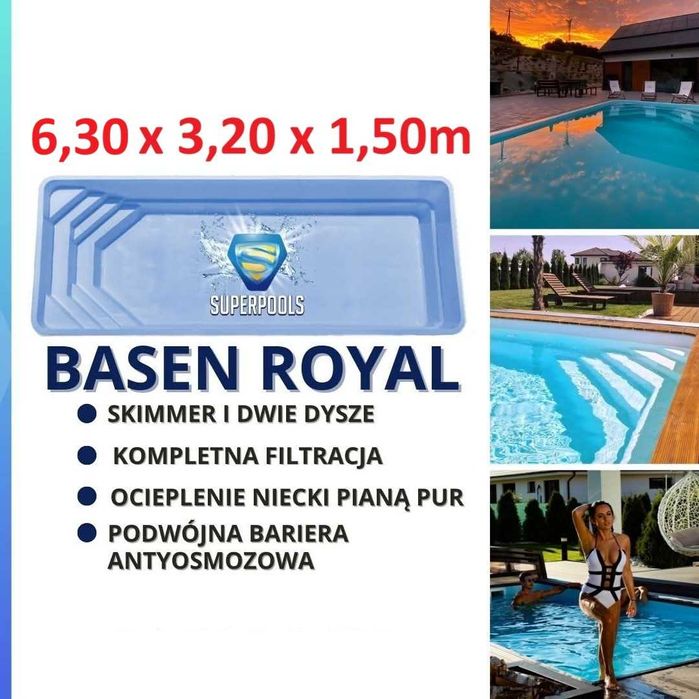 Basen gotowy poliestrowy Royal 6,30 x 3,20 ogrodowy ! niecka Producent