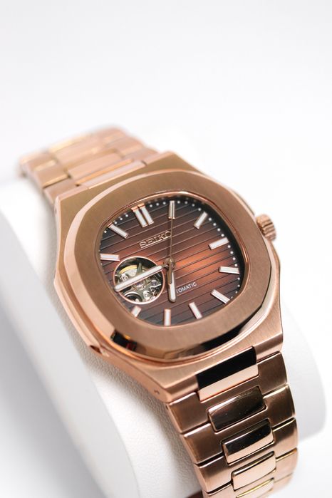 Zegarek Custom Mod Nautilus Open Heart Rose Gold Seiko Mod