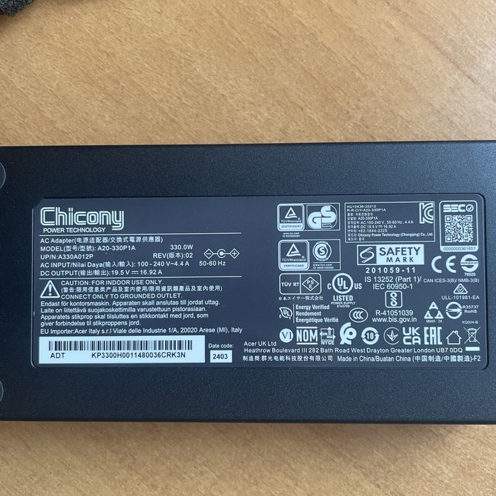 Блок Питания Зарядное Устройство Acer Predator Helios Nitro 230W 330W