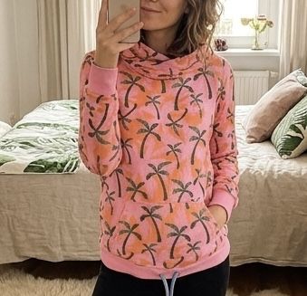 Femi stories bluza rum różowa w palmy luźna kangurka oversize M 38