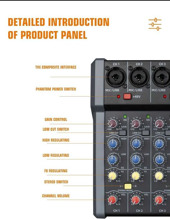 8-Channel Mixer for Sale, Bluetooth, MP3, Effects, Brand New64740948759939123