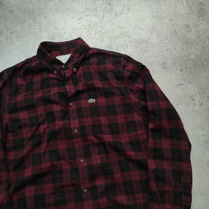 MĘSKA Elegancka Koszula Bawełna Kratka PREMIUM Haft Lacoste Casual