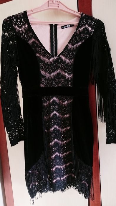 Sukienka sylwester frędzle koronka S