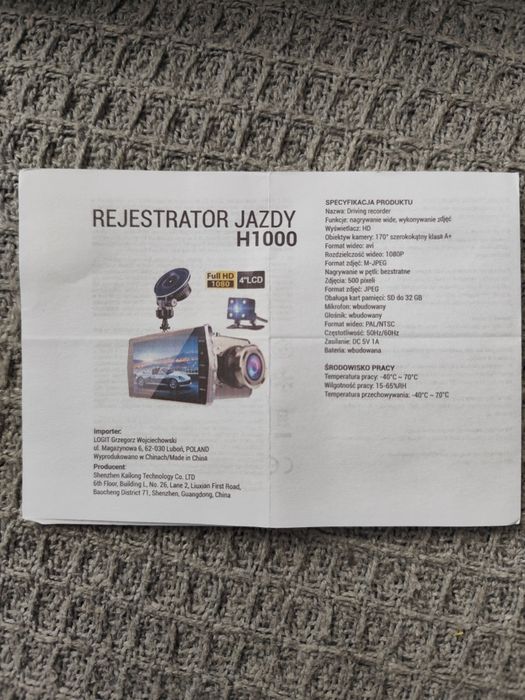 Rejestrator Jazdy Full Hd Kamera Cofania