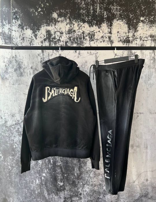 BALENCIAGA спортивный мужской костюм зип-худи штаны белый черный