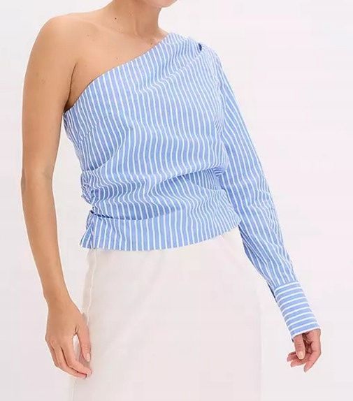 B.P.C bluzka na jedno ramią asymetryczna z marszczeniem niebiesko-biał