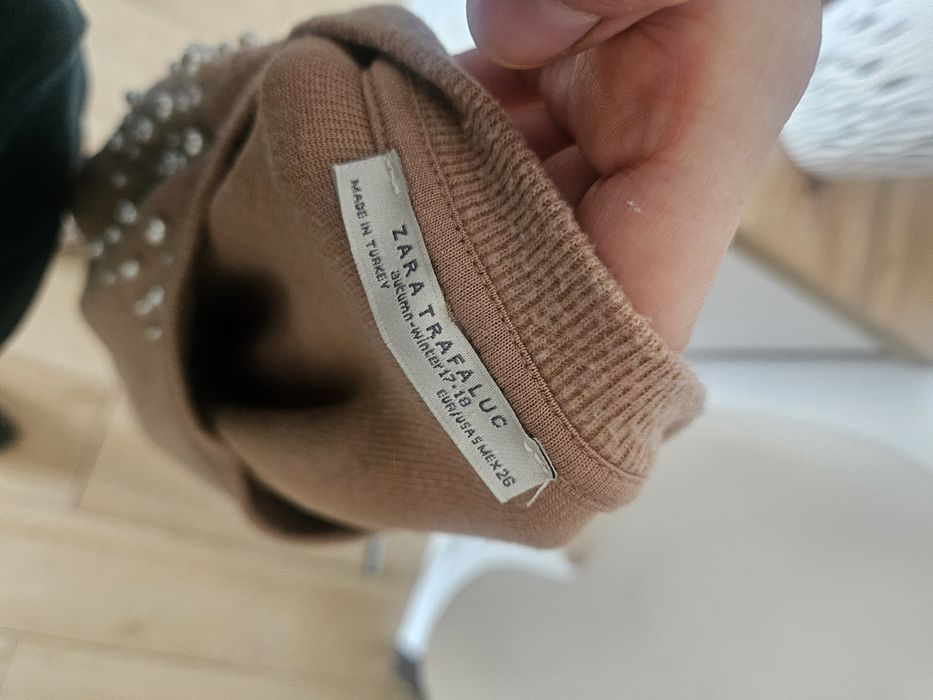 Sweter brąz perełki zara s