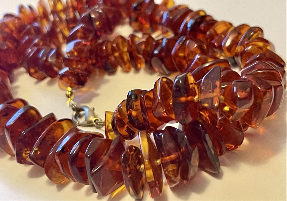 Naszyjnik kolia łańuch bursztyn bałtycki piękny kolor. PRL