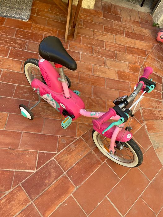 Bicicleta Btwin criança, cor de rosa, com unicórnio