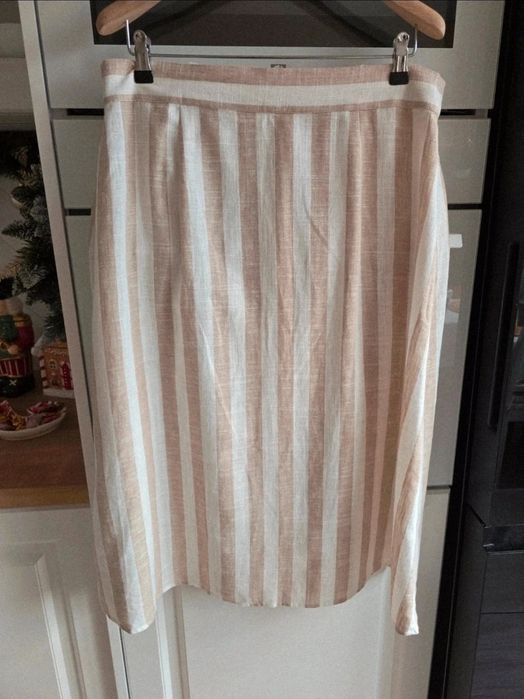 Spódnica lniana H&M beżowa r.46 w paski letnia boho