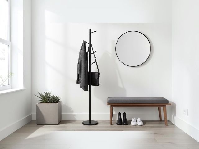 Wieszak Stojący Loft Metalowy 167 cm 6 Haczyków do Przedpokoju Garderoby Czarny biuro