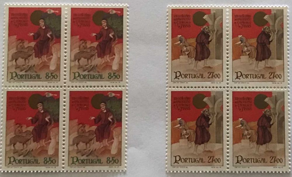 Série de 2 quadras de selos novos - S. Francisco de Assis - 1982