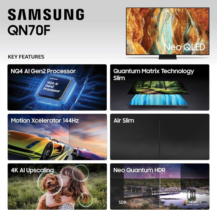 TV Neo QLED Samsung QE55QN70FAU 144Hz. SmartTV 4K Wi-Fi 5GHz.Прошивка-УКРАЇНА!!!