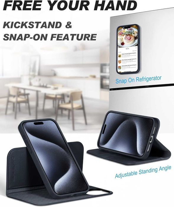 Etui skórzane+plecki do iPhone 15 Pro Max Magnetyczne Portfel RFID