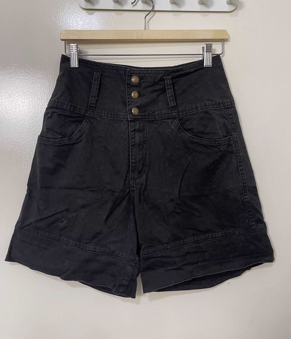 Shorts calções ganga pretos cintura subida, com botões dourados, 42