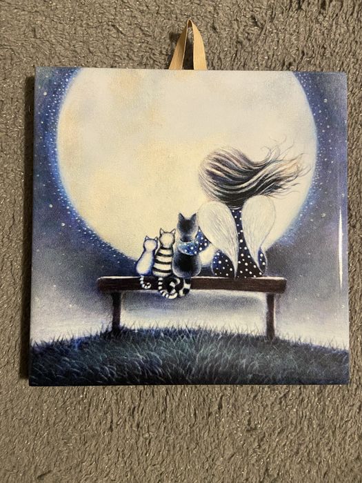 Kafelek ceramiczny ozdobny 10x10 cm anioł z kotami