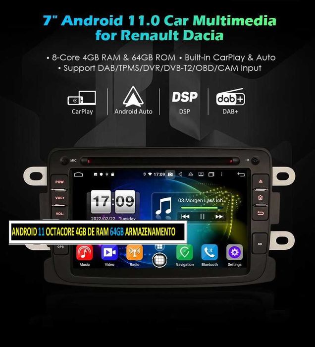 Auto-rádio 2 din android 14 Megane Dacia Duster Logan Sandero Dokker