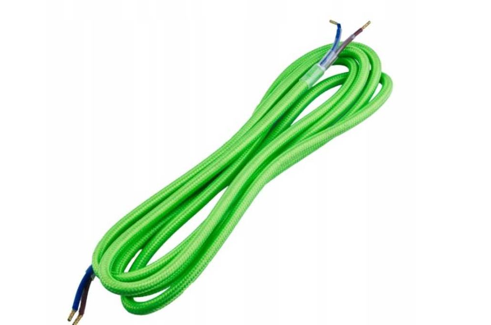 NOWY Przewód elektryczny kabel zasilający w oplocie limonkowy 1,8m