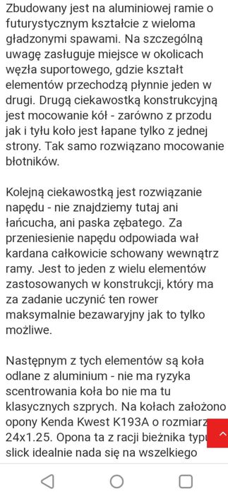 Rower mobike wałek kardana