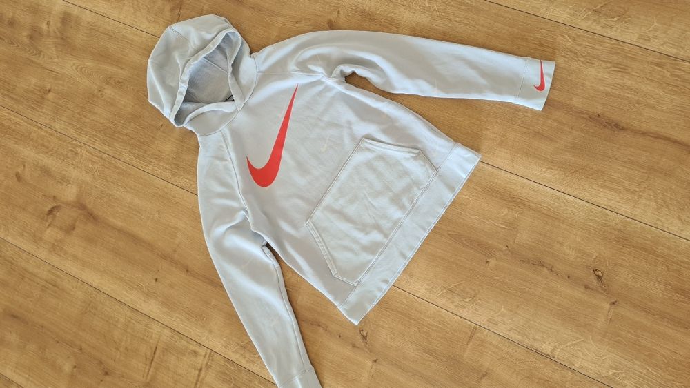 Bluza z kapturem hoodie. Nike. Baby blue / Szara. Wzór swoosh. M 38