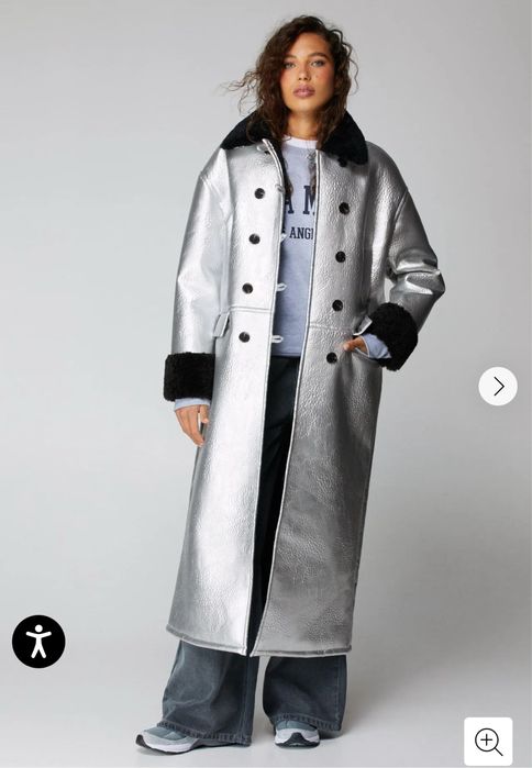 Крута срібна серебряная куртка дублянка пальто Zara M Л 44 46