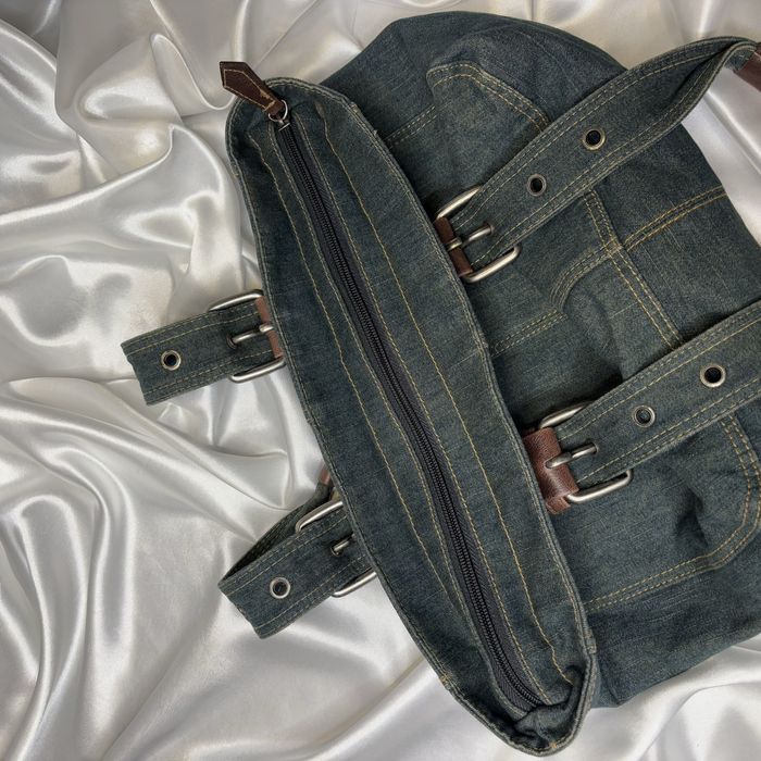 vintage dżinsowa torebka Fossil niebieska zielona y2k 00s z klamerkami